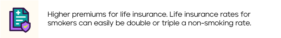 Higher premiums for life insurance. Life insurance rates for smokers can easily be double or triple a non-smoking rate.